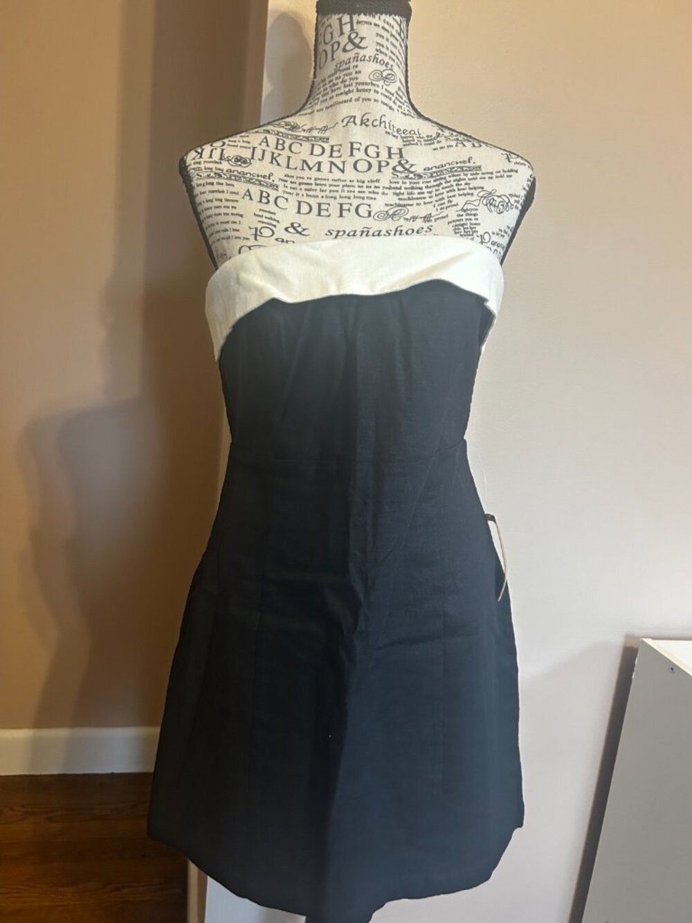 Kourt Strapless Linen Blend Mini Dress Black White 8